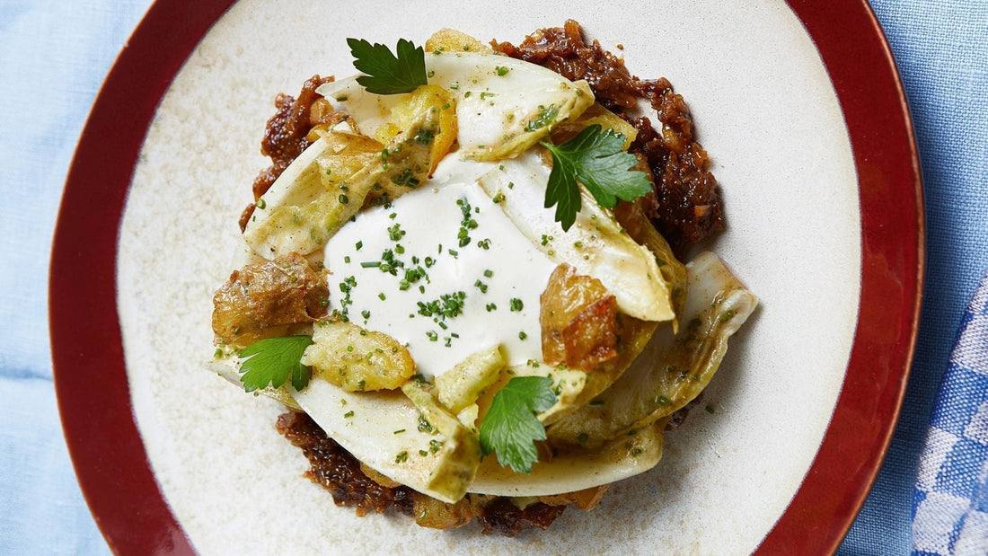 Kartoffel-Chicorée-Salat mit Bergkäseschaum